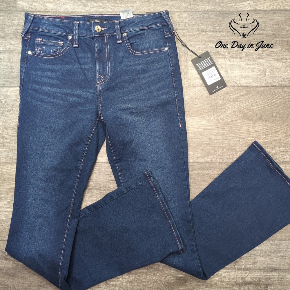 True Religion Becca Crystal Mid Rise Bootcut Jeans Dark Wash NWT $179 Size 27 (4